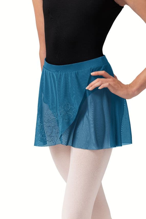 Bloch Ladies Zoe Floral Mesh Fixed Wrap Pull On Skirt R10001 Blue