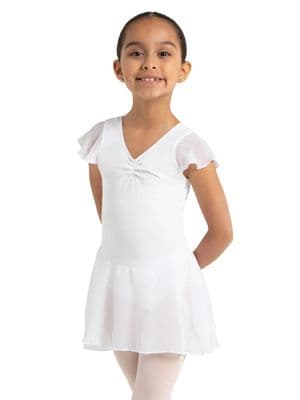 Capezio Child Girls Flutter Sleeve Skirted Leotard Dress Cotton 11305C White