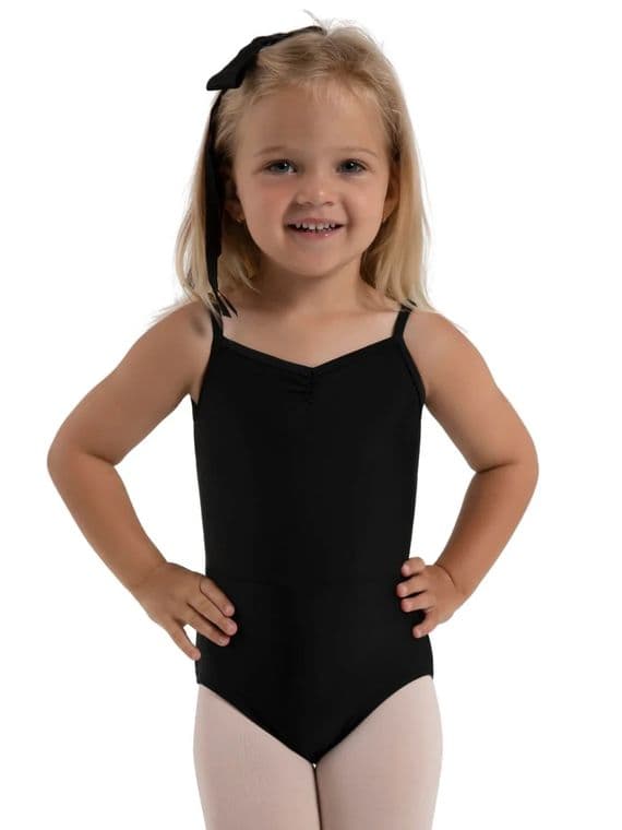 Capezio Child Girls Kira Camisole Leotard Ruched Front Bow Back 12282C Black
