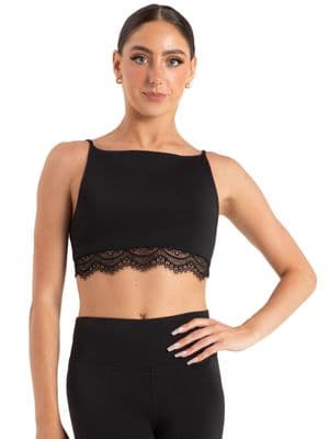 Capezio SALE Whispering Waves Ocean Dance Bra Top Lace Trim 12100W Black