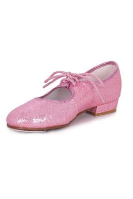 Dance Station Pink Sparkle Glitter Hologram Tap Shoes Fitted Toe & Heel Taps