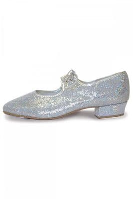Dance Station Silver Sparkle Glitter Hologram Tap Shoes Fitted Toe & Heel Taps