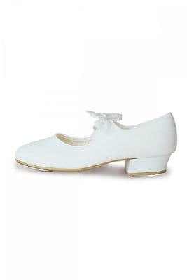 Dance Station White Canvas Low Heel Tap Shoes with Fitted Toe and Heel Taps
