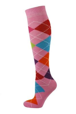 Highland Dance Practice Socks Knee High Pink Multi Argyle