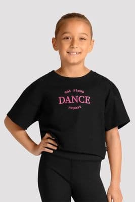 Mirella by Bloch Girls Celestia Short Sleeve Printed Dance Top M30013C Black