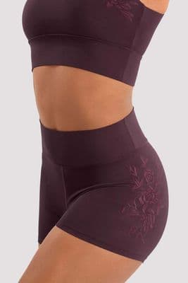 Mirella by Bloch Ladies Adagio Embroidered High Waist Shorts M90007L Merlot Red