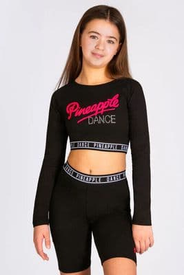 PINEAPPLE Dancewear Girls Long Sleeved Dance Crop Top Black