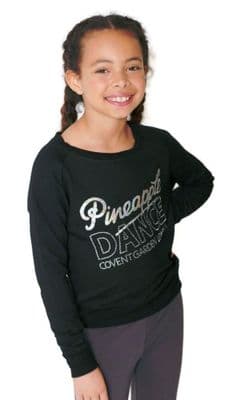 PINEAPPLE DANCEWEAR Girls Long Sleeved Retro Dance Jumper Black Silver Diamantes