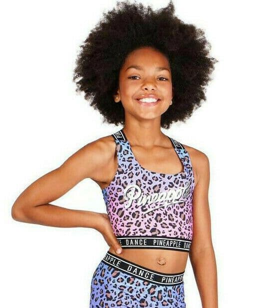 PINEAPPLE Dancewear Sale Girls Ombre Leopard Jacquard Bra Top Cross