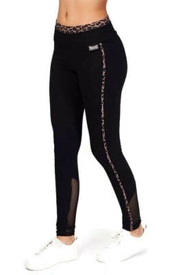 PINEAPPLE Dancewear Womens Leopard Piping Mesh Panel Leggings Black Full Length