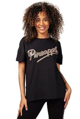 PINEAPPLE Dancewear Womens Leopard Print Side Slit T-Shirt Dance Black
