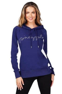 PINEAPPLE Dancewear Womens Script Panel Hoodie Navy with Diamante Logo