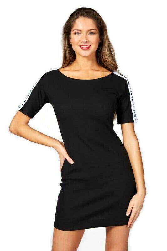 PINEAPPLE Dancewear Womens T-Shirt Rib Tape Dress Black PINEAPPLE Dancewear Womens T-Shirt Rib Tape Dress Black