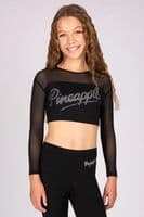Pineapple Girls Logo Mesh Panel Long Sleeve Crop Top Black