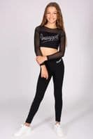 Pineapple Girls Logo Mesh Panel Long Sleeve Crop Top Black