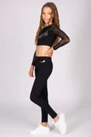 Pineapple Girls Logo Mesh Panel Long Sleeve Crop Top Black