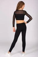 Pineapple Girls Logo Mesh Panel Long Sleeve Crop Top Black