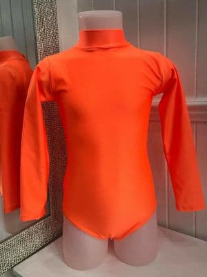 T&P Turtle Neck Long Sleeve Dance Leotard Keyhole Back Nylon Lycra Flo Orange