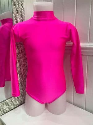 T&P Turtle Neck Long Sleeve Dance Leotard Keyhole Back Nylon Lycra Flo Pink