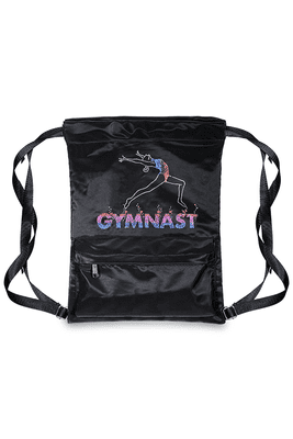 THE ZONE Gymnastics Drawstring Gym Kit Bag Black Multicoloured Gymnast print