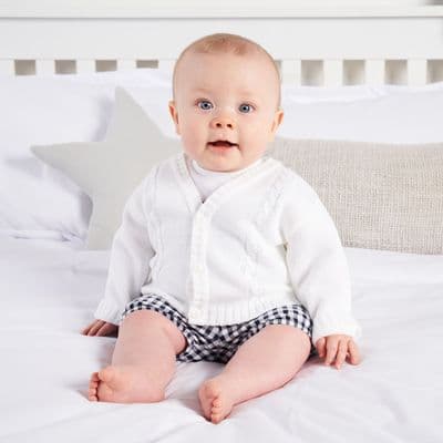 A2020W Cable knitted baby cardigan