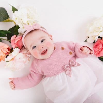 A3409 Pink Knitted & Cotton Dress