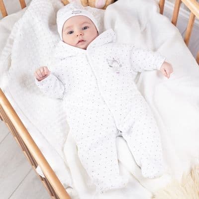 AV1873W Tiny Bear Cotton Pram Suit white
