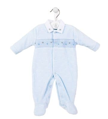 AV2503 Star Velour Smocked Sleepsuit