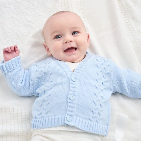 Blue cable knit cardigan