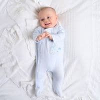 Blue elephant and bird cotton sleepsuit