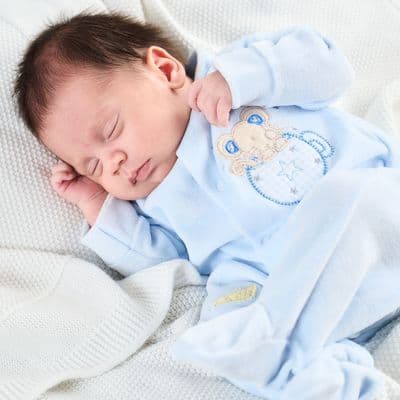 Blue Mouse & Teacup Velour Sleepsuit