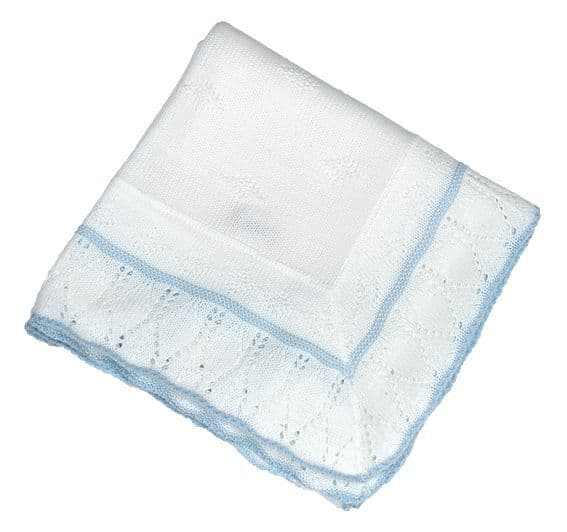 Blue pointelle patterned baby shawl