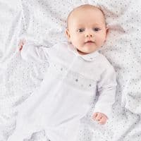 Blue star velour smocked sleepsuit