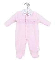 Blue star velour smocked sleepsuit