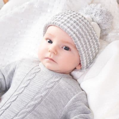 H4291 Grey/White  Bobble Hat