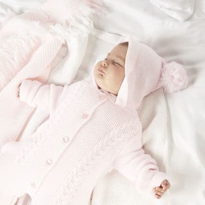 Pink cable knitted pramsuit