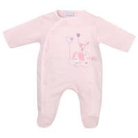 Pink cotton elephant  & bird sleepsuit