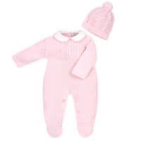 Pink knitted onesie with hat