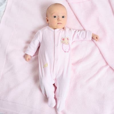 Pink mouse & teacup velour sleepsuit