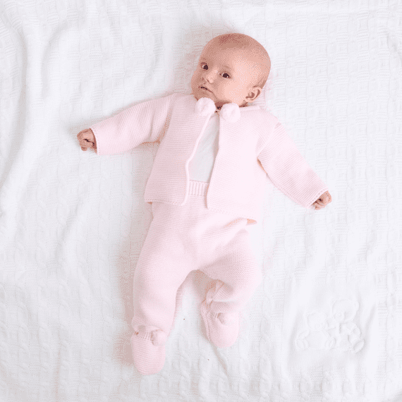 Pink pom pom knitted jacket & trousers