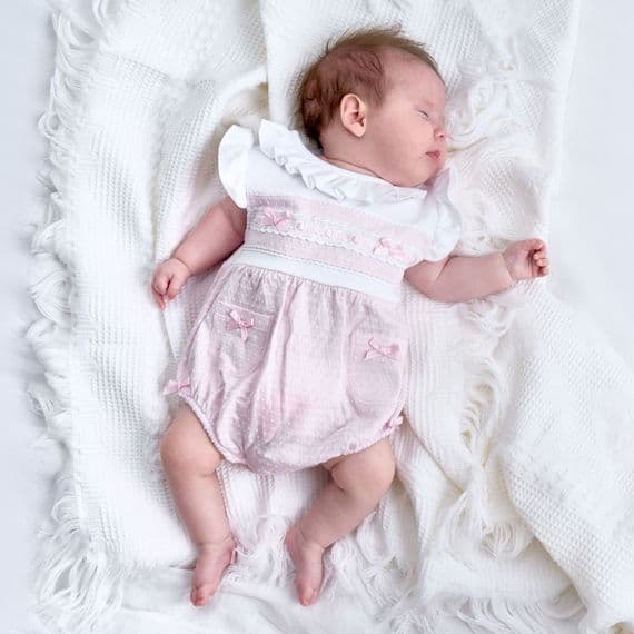 Pink ruffle  & lace romper