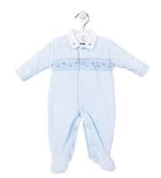 Pink star velour smocked sleepsuit