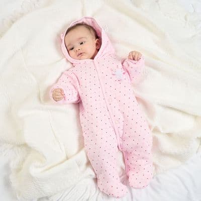 Pink tiny bear cotton pramsuit