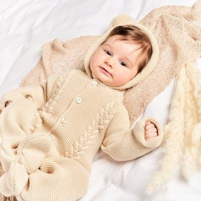 Taupe cable knitted pramsuit
