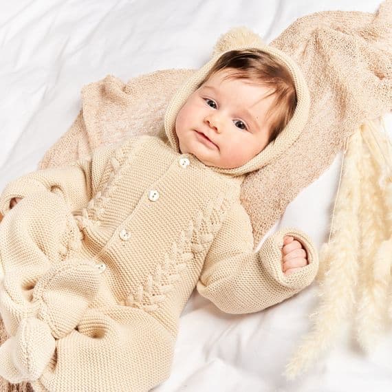 Taupe cable knitted pramsuit