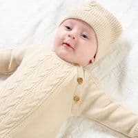 Taupe knitted onesie with hat