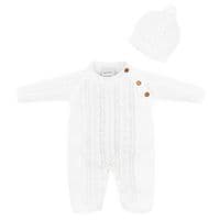 Taupe knitted onesie with hat