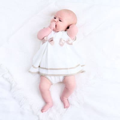 White bow baby dress & pants