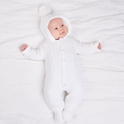 White cable knitted pramsuit