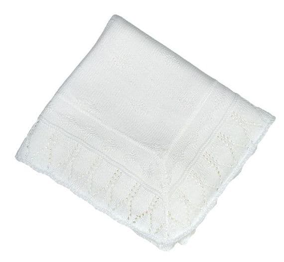 White pointelle patterned baby shawl